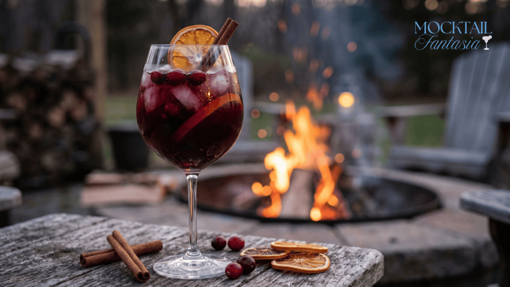 Fireside Sangria non-alcoholic sangria with orange slice and cinnamon stick